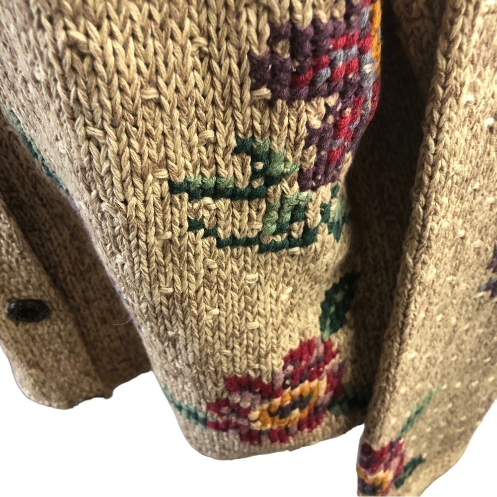 Bushwacker Ramie Cotton Cardigan Women L Oatmeal with Multicolor Floral - Picture 5 of 14